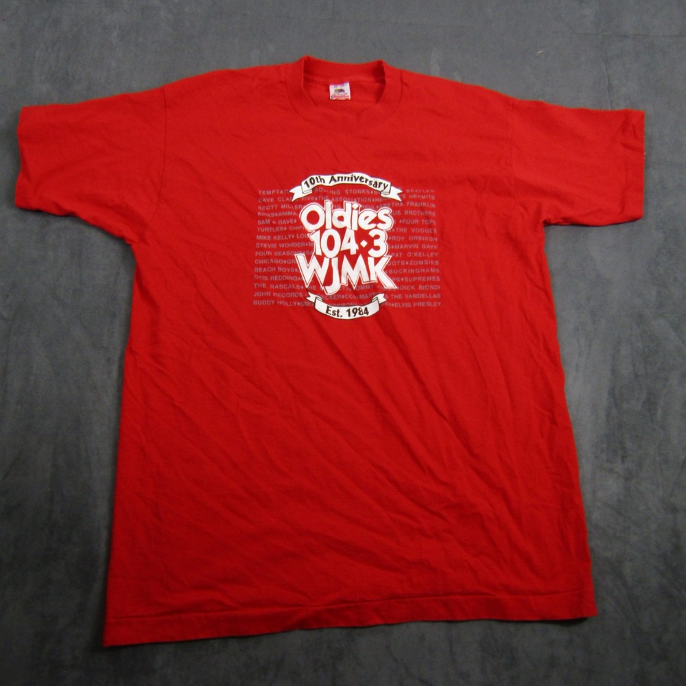 Fruit of the Loom T-Shirt Mens XL Red Oldies 104.3 WJMK 10th Anniversary Vintage
